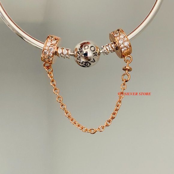 NEW Authentic Pandora Rose Gold SHINING ELEGANCE Safety Chain / Pandora Charms - Picture 6 of 6